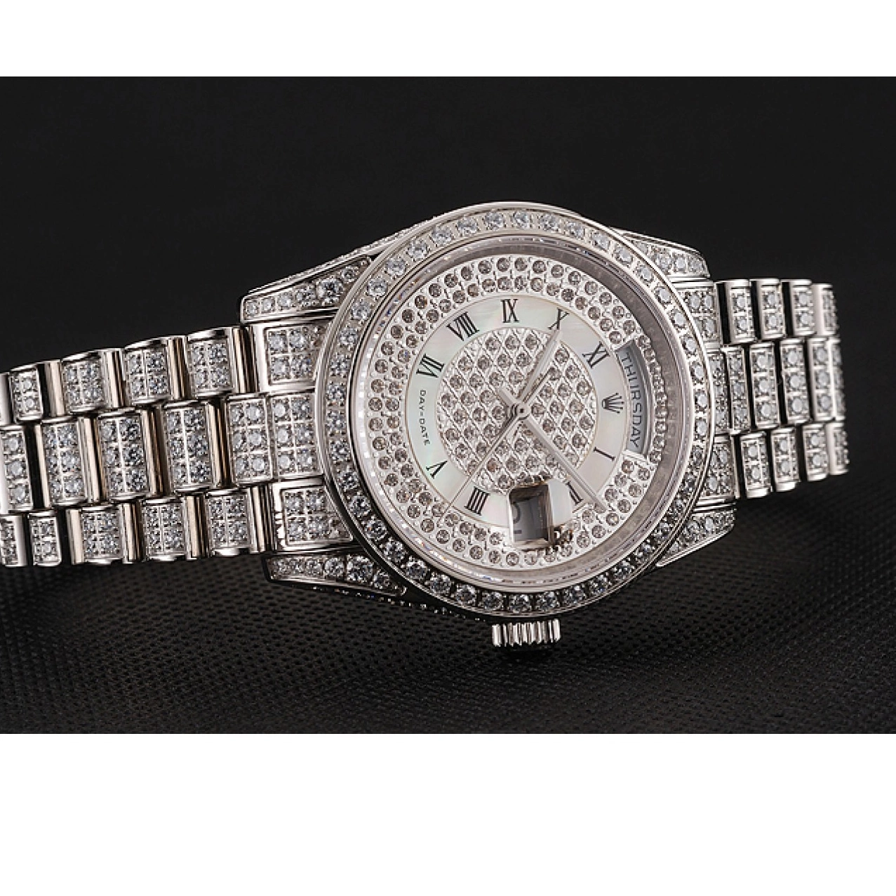 Rolex aaa copy Dial Diamond Pave Diamond Case 1453950 Day-Date Swiss Diamond Bracelet Rolex 0619